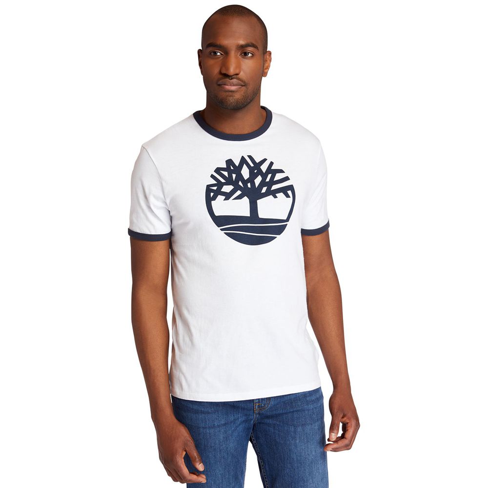 Camisetas Timberland Hombre Tree Logo Ringer Blancas - Chile QCZ-623597